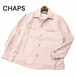 美品★ CHAPS チャップス ラルフローレン 春夏 麻 リネン&コットン ヘリンボーン ワーク ジャケット Sz.M　メンズ　A4T01241_2#M