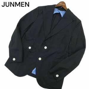 JUNMEN ジュンメン 通年 背抜き★ スリム アンコン テーラード ジャケット Sz.L　メンズ ネイビー 日本製　A4T01205_2#O