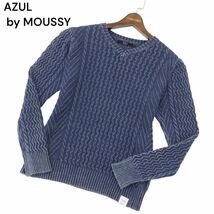 AZUL by MOUSSY アズール マウジー ウォッシュ加工★ Vネック ニット セーター Sz.M　メンズ ネイビー　A4T01298_2#L_画像1