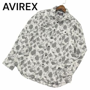 AVIREX アヴィレックス 通年 カモフラ 迷彩 総柄★ 長袖 ワーク シャツ Sz.XL　メンズ グレー 大きいサイズ 日本製　A4T01539_2#C