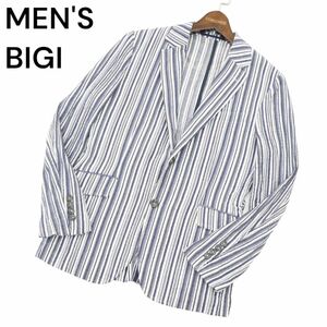 22SS★ MEN'S BIGI メンズビギ 春夏 マルチタック シアサッカー★ ストライプ テーラード ジャケット ブレザー Sz.1　メンズ　A4T01428_2#M