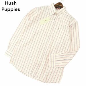 【新品 未使用】 Hush Puppies ハッシュパピー 通年 ドッグ ロゴ刺繍 長袖 ボタンダウン ストライプ シャツ Sz.M　メンズ　A4T01461_2#C