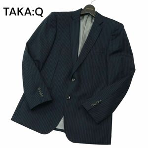 TAKA:Q タカキュー 通年 総裏 ウール混★ SLIM FIT ストライプ テーラード ジャケット Sz.Y5　メンズ ネイビー ビジカジ　A4T01465_2#O