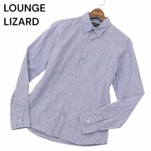 LOUNGE LIZARD ラウンジリザード 通年 胸ポケット★ 長袖 ボタンダウン スリム チェック シャツ Sz.2　メンズ 日本製　A4T01548_2#C_画像1