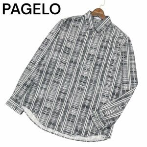 PAGELO パジェロ アンジェロ 通年 長袖 ボタンダウン デザイン ストライプ★ シャツ Sz.L　メンズ 日本製　A4T01495_2#C