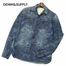 DENIM&SUPPLY ラルフローレン 通年 カモフラ 迷彩 総柄★ USED加工 長袖 デニム ウエスタン シャツ Sz.S　メンズ　A4T01587_2#C_画像1