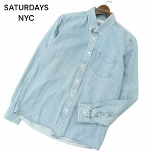 SATURDAYS NYC サタデーズ ニューヨークシティ 通年 USED加工★ 長袖 ボタンダウン デニム シャツ Sz.M　メンズ　A4T01564_2#C