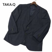 美品★ TAKA:Q タカキュー 通年 背抜き チェック テーラード ジャケット ブレザー Sz.AB6　メンズ ネイビー ビジカジ　A4T01572_2#O_画像1