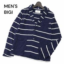 美品★ ESSENTIAL GARMENT メンズビギ 通年 ボーダー ポケット切替 コットン アンコン ジャケット Sz.M　メンズ　A4T01759_2#O_画像1