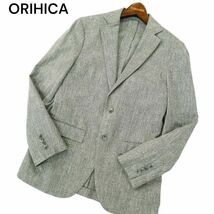 ORIHICA オリヒカ 春夏 麻 リネン混★ 段返り ストレッチ ニット アンコン テーラード ジャケット Sz.M　メンズ グレー　A4T01749_2#M_画像1