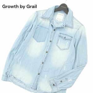 Growth by Grail グロースバイグレイル 通年 ダメージ加工★ カットオフ 長袖 ウエスタン デニム シャツ Sz.L　メンズ　A4T01728_2#C