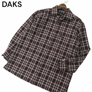 DAKS ダックス ロゴ刺繍★ ウール100％ 長袖 チェック シャツ Sz.L　メンズ 日本製　A4T01855_2#B