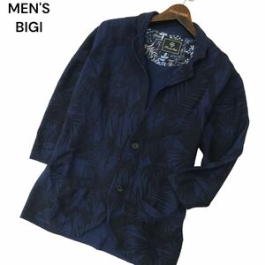 MEN'S BIGI メンズビギ 春夏 7分袖 リーフ ジャガード★ ニット ジャケット Sz.M　メンズ　A4T01870_2#M