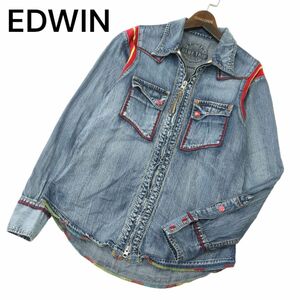 EDWIN エドウィン BT9021 BLUE TRIP★ 加工 切替 ステッチ 長袖 ウエスタン デニム シャツ ブルゾン ジャケット Sz.L メンズ　A4T01822_2#C