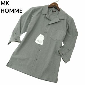 【新品 未使用】 MK HOMME ミッシェルクラン オム 春夏 オープンカラー ストレッチ 7分袖 シャツ Sz.48　メンズ グレー　A4T01820_2#A