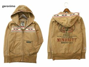 geronimo ジェロニモ 通年 ネイティブ柄 切替★ バック ロゴ プリント ジップ フーディー パーカー Sz.S　メンズ　A3T15462_C#O