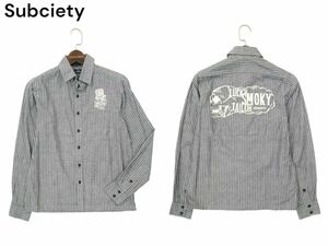 Subciety サブサエティ 通年 スカル 刺繍 バック プリント★ 長袖 ワーク ストライプ シャツ Sz.S　メンズ 日本製　A4T01004_1#C