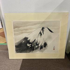 ★1円スタート★風景画 山 富士山? 額縁なし 水彩画 48×60 インテリア アンティーク 和風 中古品 現状品 B3362