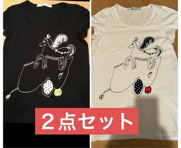 【期間限定】フランシュリッペ　パズル柄Tシャツ 白、黒２点セット