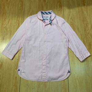 即決・クリックポスト発送・EDIFICEのピンオックス素材の7分袖シャツ・薄ピンク・４６（S)