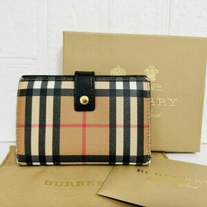 【美品】 Burberry バーバリー ノバチェック 二つ折り財布 レディース ブラウン ミニウォレット 財布