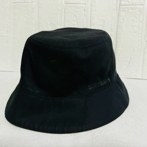 【美品】 Burberry バーバリー バケットハット 黒 ストライプ リバーシブル 帽子 メンズ ロゴ