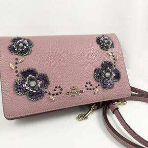 ●未使用級 COACH コーチ レディース ビジネス ショルダーバッグ 肩掛け 斜めがけ ウォレット レザー 本革 通勤 ティーローズ 花柄 ピンク