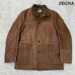 [A988] ZEGNA ゼニア レザージャケットコート キャメルブラウン M メンズ E.Z BY ZEGNA イージーバイゼニア