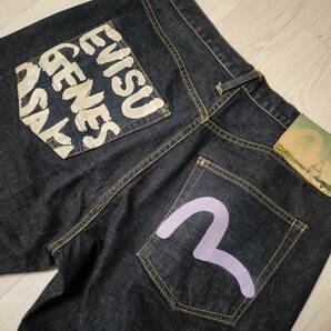 EVISU PARIS/エヴィス/GENES OSAKA JEANS/デニムパンツ/家紋隠しリベット/家紋ボタンフライ/Vステッチ/金耳/オフセット/濃紺/SIZE34の画像8