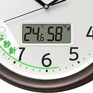 リズム(RHYTHM) 掛け時計 電波時計 アナログ デジタル 連続秒針 温度 湿度 カレンダー 茶色 Φ32.5x5cの画像7