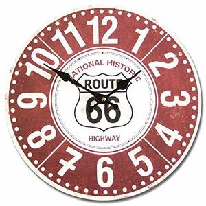 アメリカンウォールクロック 時計 34cm (ルート66 赤 A005) 壁掛け時計 ROUTE66 大きい ヴィンテー
