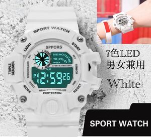 スポーツ腕時計　腕時計　時計　デジタル式 LED デジタル腕時計　デジタル 自転車　スポーツ アウトドア キャンプ　ホワイト