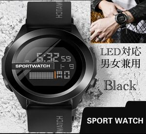 スポーツ腕時計　腕時計　時計　デジタル式 LED デジタル腕時計　ベルト　デジタル 自転車　スポーツ アウトドア キャンプ　ブラック