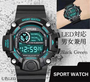 スポーツ腕時計　腕時計　時計　デジタル式 LED デジタル腕時計　デジタル 自転車　スポーツ アウトドア キャンプ　グリーン