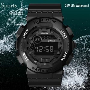 スポーツ腕時計　腕時計　時計　デジタル式 LED デジタル腕時計　デジタル 自転車　スポーツ アウトドア キャンプ　ランニング　ブラック 