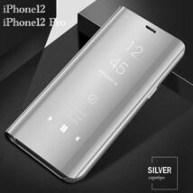 iPhone12 iPhone12Pro スマホケース　手帳型ケース　ミラーケース 光沢　鏡面　反射　鏡面加工 液晶フィルム　付き　耐衝撃 シルバー_画像1