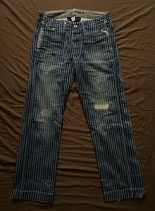 【傑作】極美品 RRL WABASH STRIPE TROUSER ダブルアールエル ウォバッシュ ストライプ リペア トラウザー パンツ 2010年製 29