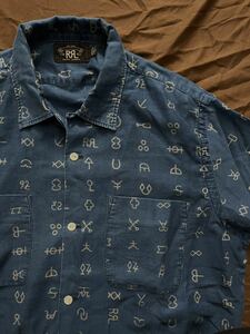 【名作】 極美品 RRL INDIGO CAMP SHIRTS ダブルアールエル インディゴ 本藍染 キャンプ アロハ 半袖 シャツ 光沢感 L