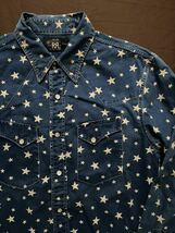 【傑作】極美品 RRL WRANGLER WESTERN SHIRTS ダブルアールエル スター 星柄 総柄 インディゴ コンチョ シャツ ラルフローレン S_画像1