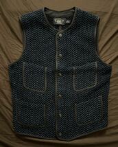 【傑作】極美品 RRL INDIGO DYED SNAPFRONT VEST ダブルアールエル インディゴ ブラウンズビーチ ビーチクロス ラグ ベスト XS_画像1