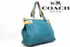 コーチ COACH トートバッグ ビジネスバッグ ブリーフケース A4 2way レザー メンズ レディース ターコイズ 1円