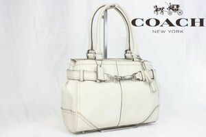 COACH コーチ ハンドバッグ レディース オフホワイト キャンバス レザー J05J-8K06 通勤ハンドバッグ レディース １円