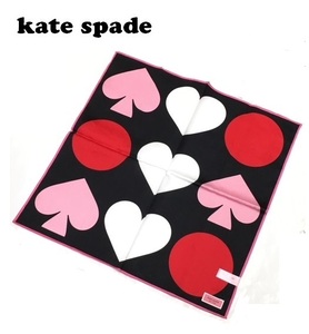 【kate spade】(NO.3053）ケイト・スペード ハンカチ　ブラック　ハート＆スペード柄　未使用　50cm