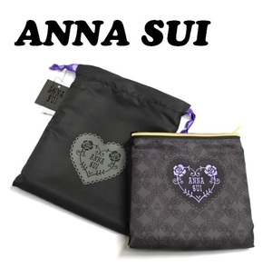 【ANNA SUI】(NO.2961)アナスイ エコバッグ　マイバッグ　ブラック 巾着ポーチ付き　未使用 