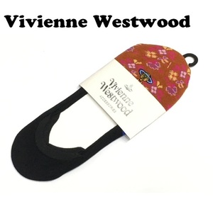 【Vivienne Westwood】(NO.0102）ヴィヴィアンウエストウッド フットカバー　靴下　オレンジ系花柄×黒　未使用　22.5-24.5cm
