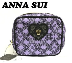 【ANNA SUI】(NO.9166)アナスイ スクエアポーチ　パープル バタフライ＆ロゴ柄　未使用　コスメポーチ