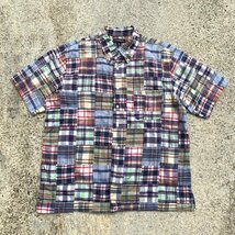 【L/XL】LANDS'END パッチワーク 半袖シャツ マドラスチェック■ビンテージ オールド アメリカ古着 ランズエンド ボックス インド綿_画像1