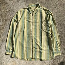 【XL/XXL】TOMMY BAHAMA 長袖シルクシャツ 黄緑 マルチストライプ■ビンテージ オールド アメリカ古着 トミーバハマ ビッグシルエット_画像1