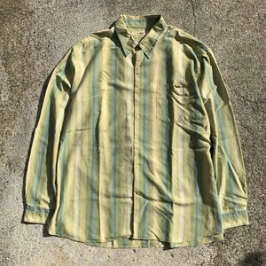 【XL/XXL】TOMMY BAHAMA 長袖シルクシャツ 黄緑 マルチストライプ■ビンテージ オールド アメリカ古着 トミーバハマ ビッグシルエット