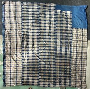 藍染　木綿　襤褸　格子　布団皮　時代　166cm×165cm